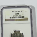 1897 ZAR Kruger 6d sixpence graded AU 58 by NGC