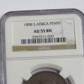 1898 ZAR Kruger penny graded AU 55 BN by NGC