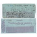 Used Natal Bank cheque drawn by Justice Carter ! to Advocate Jones in Ladysmith 1888