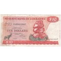 Zimbabwe 10 dollars - bird watermark - Harare 1983