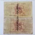 Pair of MH de Kock 2nd and 3rd Issue Ten Shilling banknotes 1950 and 1956