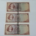 Tw de Jongh 1st, 2nd and 3rd Issue R1 banknotes - all in good condition