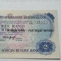TW de Jongh Two Rand RADAR banknote - no 575515 uncirculated