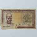 1960 Central bank of Guinea 100 Francs banknote - 1 March 1960 - left lower corner torn off