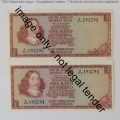 TW de Jongh 3rd issue pair of uncirculated R1 notes with consecutive numbers