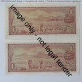 TW de Jongh 3rd issue pair of uncirculated R1 notes with consecutive numbers