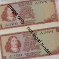 TW de Jongh 3rd issue pair of uncirculated R1 notes with consecutive numbers