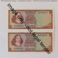 TW de Jongh 3rd issue Pair of uncirculated R1 notes with consecutive numbers