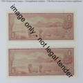 TW de Jongh R1 replacement banknotes uncirculated with very nice numbers Z35 212221 and 212222