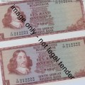 TW de Jongh R1 replacement banknotes uncirculated with very nice numbers Z35 212221 and 212222