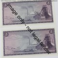 TW de Jongh Pair of R5 banknotes with consecutive numbers - Uncirculated