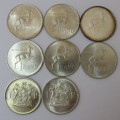 South Africa lot of 8 excellent R1 silver coins in Afrikaans and English - 1966, 1967, 1968, 1969