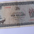 Reserve Bank Rhodesia Ten Dollars 15 September 1975 VF