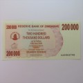 Zimbabwe Bearer cheque 1-7-2007 $200000 uncirculated AA 0803798 ZW 83