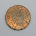 1978 Mauritius Five cents with mint lustre