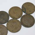 Great Britain lot of 7 half pennies dated between 1938 and 1952