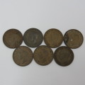 Great Britain lot of 7 half pennies dated between 1938 and 1952