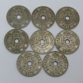 Southern Rhodesia lot of 8 copper nickel pennies - 1934, 1935, 1936, 1937, 1939, 1940, 1941, 1942
