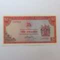 Reserve Bank of Rhodesia two dollars - 24 May 1979 uncirculated with very light paper clip dent