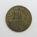 1916 German East Africa 20 Heller Obverse B Reserve B with minting error