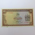 Reserve Bank of Rhodesia Five Dollars - 20 October 1978 - AU with small rust mark bottom
