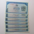 Reserve Bank of Rhodesia One dollar 15 October 1974 lot of 6 banknotes