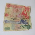 Lot of 3 old Mauritius banknotes - Scarce but damaged