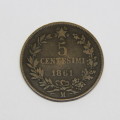 1861 Italy Copper 5 Centesimi
