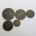 Lot of 5 old coins - Each one over 100 years old