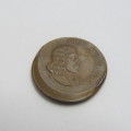 1966 South Africa Error coin - English cent - Misstruck