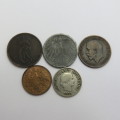 Lot of 5 old coins - Each one over 100 years old