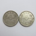 1896 and 1897 ZAR Kruger sixpence coins XF or better