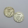 1943 Pair of South Africa Tickey`s 3d with the 4 out of place