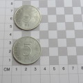 1976 Pair of Switzerland Five Franc coins - Proof like - Battle of Murten