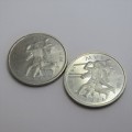 1976 Pair of Switzerland Five Franc coins - Proof like - Battle of Murten