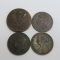 Lot of 4 coins over 100 years - Some over 200 years