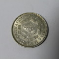 1950 South Africa Silver AU sixpence with cracked die marks near date