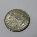 1950 South Africa Silver AU sixpence with cracked die marks near date