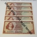 TW de Jongh 3rd issue lot of 5 uncirculated R1 notes with consecutive numbers - 1975