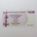 Zimbabwe Bearer cheque 31 Dec 2007 $750000 - Uncirculated ZW 86