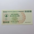 Zimbabwe $100000000 - One hundred million dollars bearer cheque 2 May 2008 uncirculated ZW 93
