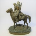 1877 Bronze sculpture of soldier on horse greeting his wife - by C.F Woerffil