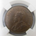 1934 SA Union 1/2d Half Penny graded AU 58 BN by NGC
