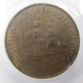 1936 SA Union 1/2d Half Penny graded AU58 by PCGS