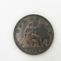 1879 Great Britain Victoria Farthing - AU + with mint lustre