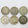 6 Great Britain tickeys - 1937 - 1942 - sold as a lot