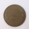 1864 Guernsey 8 Doubles - VF