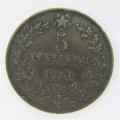 1861 Italy 5 Centesimi  - `M` mintstruk