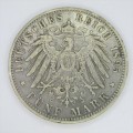 1895 D German States Bavaria 5 Mark - crown coin size - VF+/aXF