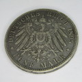 1895 D German States Bavaria 5 Mark - crown coin size - VF+/aXF